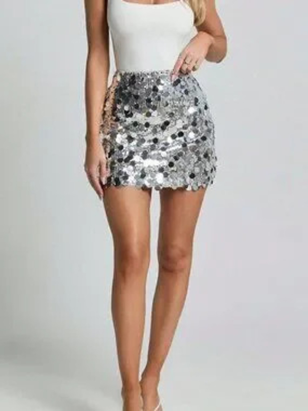 ZARA Silver Party Women's Contrast Sequin Zipper Short Skirt
